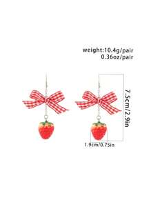 ROMWE Kawaii 2pcs Cute Copper Alloy Strawberry Bow Decor Drop Earrings For Women For Daily Decoration - Nhiều màu - Xem 7
