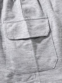 SHEIN Tween Girl Flap Pocket Side Shorts - Grey - View 4