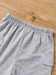 SHEIN Tween Girl Flap Pocket Side Shorts - Grey - View 6