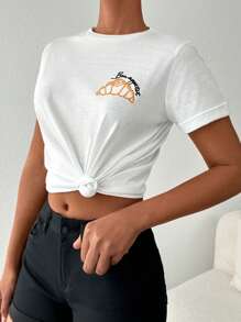 Cottnline Letter Embroidery Tee - White - View 1