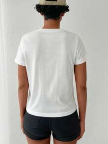 Cottnline Letter Embroidery Tee - White - View 5