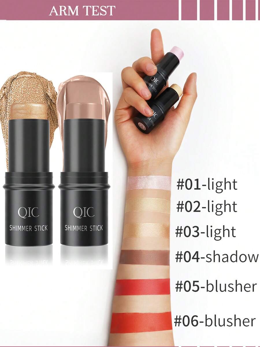 QIC 奶油輪廓棒，帶有螢光筆、古銅色和腮紅的色調，不油膩且防水的面部輪廓筆，易於塑造臉部並打造輕盈的妝容，淺色中號 - 粉色 - 查看 1