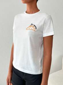 Cottnline Letter Embroidery Tee - White - View 3