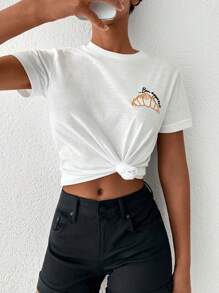 Cottnline Letter Embroidery Tee - White - View 2
