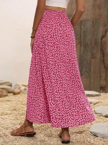 SHEIN Holidaya 碎花高衩半身裙 - 玫紅色 - 查看 2