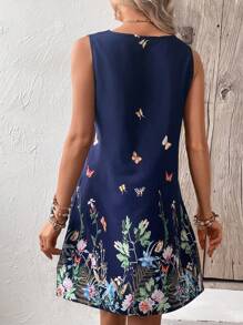 SHEIN LUNE Vestido tank con estampado floral sin manga - azul real - Ver 2