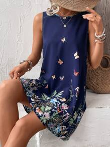 SHEIN LUNE Vestido tank con estampado floral sin manga - azul real - Ver 3