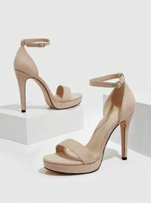 CUCCOO SZL Xăng-đan cao gót giả da lộn cho nữ, Xăng-đan quai ngang mắt cá chân thanh lịch - Màu be - Xem 4