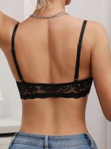 SHEIN Women's Casual Black Lace Bralette Medium Stretch Plain Design Comfortable Straps - Black - View 2
