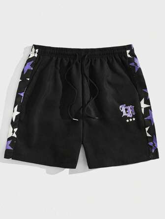 Street Life بنطلون قصير نجمة & بطباعة أحرف رباط خصر للشباب