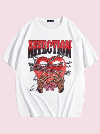 Studio Chunk ROMWE MEN Men Cotton Letter & Heart Print Tee