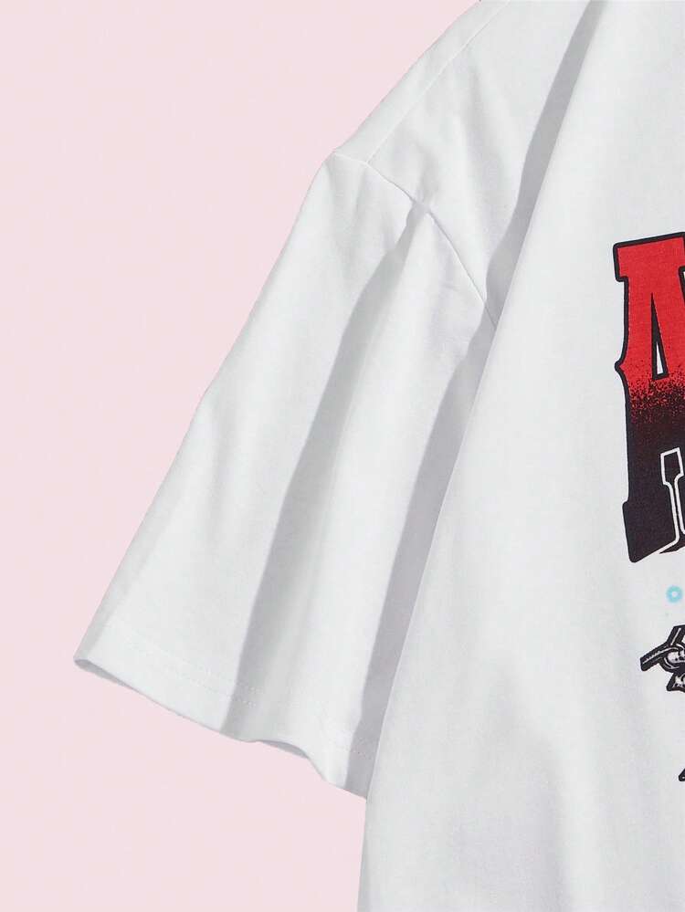 Men Cotton Letter & Heart Print Tee