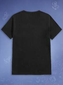 ROMWE MEN Corpse Bride | ROMWE 男士棉質字母及圖形圖案t恤 - 黑色 - 查看 2