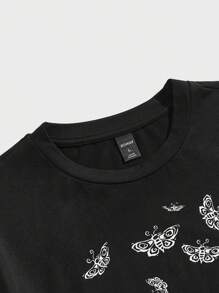 ROMWE MEN Corpse Bride | ROMWE 男士棉質字母及圖形圖案t恤 - 黑色 - 查看 3