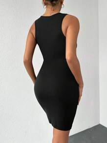 Cottnline Solid Tank Bodycon Dress - Black - View 2
