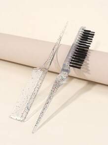 Rat Tail Comb, 3Pcs Glitter Hair Styling Comb Set Pointed Tail Comb & Dual-Ended Edge Control Brush Loose Powder Fluffy Styling Comb Set Hair Brush, Hair Brush, Comb, Hair Tools, Hair Products And Accessories For Barber Salon Beauty Travel Essentials, Back To School, Travel Holiday Essentials, Hair Accessories For Women, Brush, Hair Brushes, Hair Brush, Detangling Brush, Hair Brush, Wooden Comb, Hair Brush, Mini Hair Brush, Detangling Brush, Hair Brushes, Curly Hair Brush, Hairdressing Equipment,Travel Essentials,Hairstyle,Hairdressing,Hair Brush,Slick Back Brush,Styling Brush,Curly Hair Brush,Edge Brush,Hair Comb,Brush Hair,Hair Brush Set,Comb Hair,Comb For Curls,Detangling Brush,Hair Brush For Women,Hair,Travel,Hair Products,Hair Tools,Hair Stuff,Barber,Barber Accessories,Barbershop,Hairdressing Equipment - Multicolor - View 4