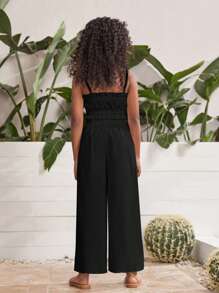 SHEIN Girls Solid Cami Top & Wide Leg Pants - Black - View 2
