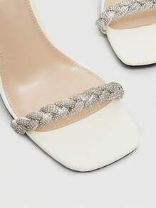 Nữ Bện Chi Tiết Rhinestone Trang Trí Giày Sandal Gót Nhọn, Giày Sandal Quai Quyến Rũ - Màu be - Xem 4