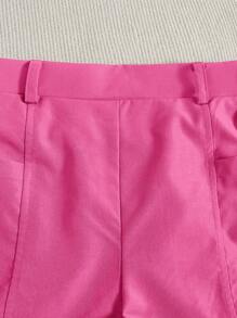 SHEIN Girls Ribbed Knit Halter Top & Shorts Without Belt Bag - Pink - View 3