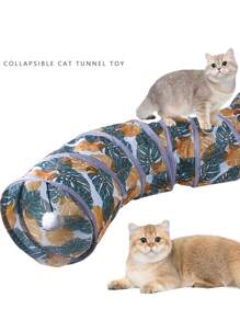 1pc Foldable Leaf Print Cat Tunnel For Cat For Play - Multicolor - View 1