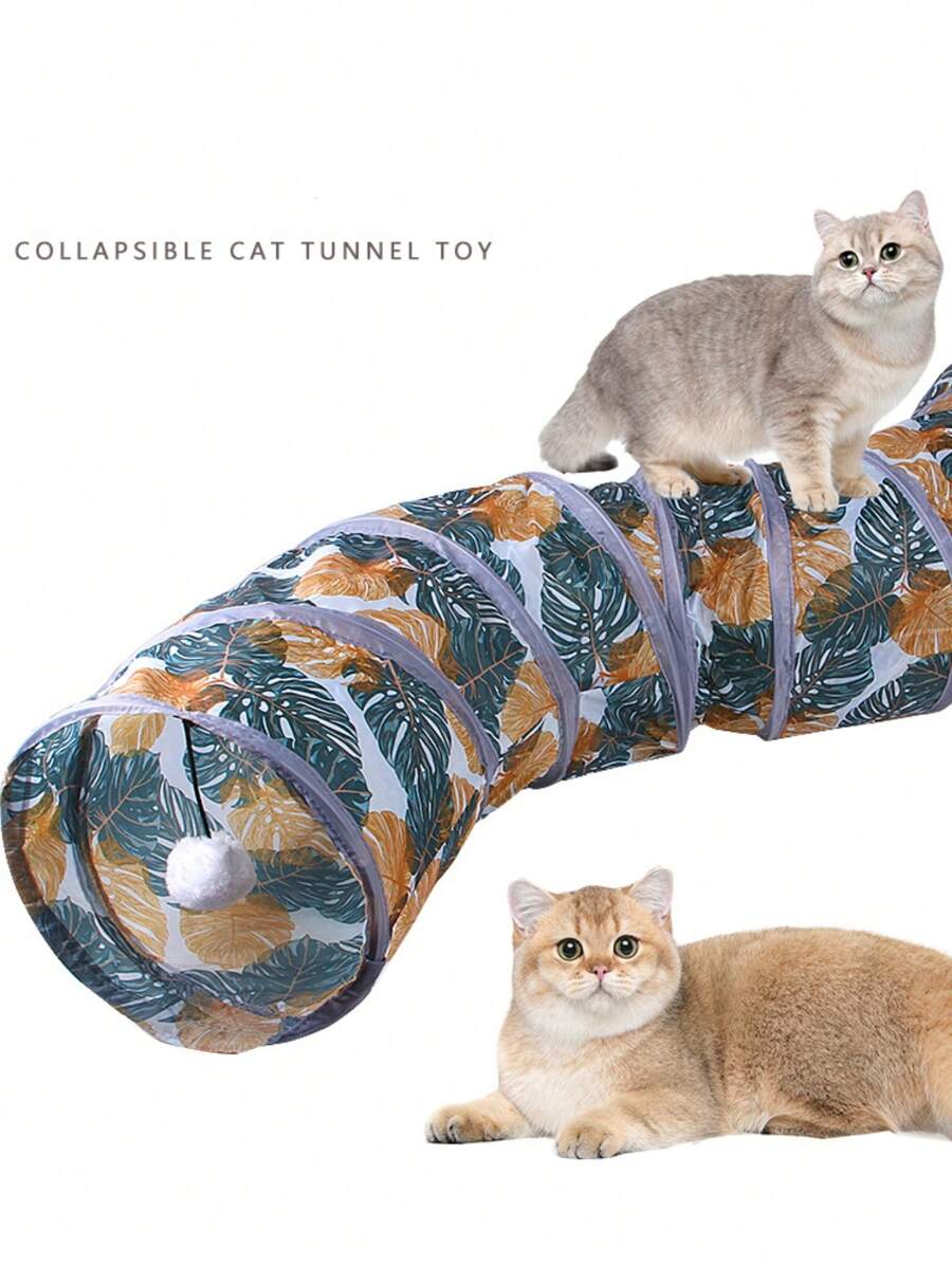 1pc Foldable Leaf Print Cat Tunnel For Cat For Play - Multicolor - View 1