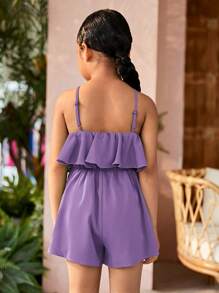 SHEIN Toddler Girls Ruffle Trim Halter Romper - Lilac Purple - View 2