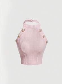 SHEIN MOD Top halter con diseño de botón - Rosa Pálido - Ver 1