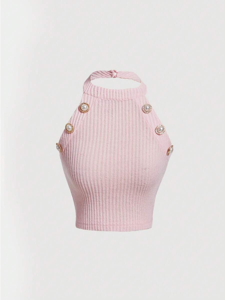 SHEIN MOD Top halter con diseño de botón - Rosa Pálido - Ver 1
