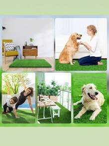 2 piezas Cojín de baño lavable del animal doméstico del diseño de la hierba artificial para el perro para el entrenamiento - Verde - Ver 5