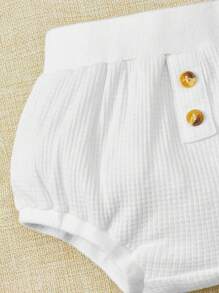 SHEIN Newborn Baby Button Detail Shorts - White - View 3