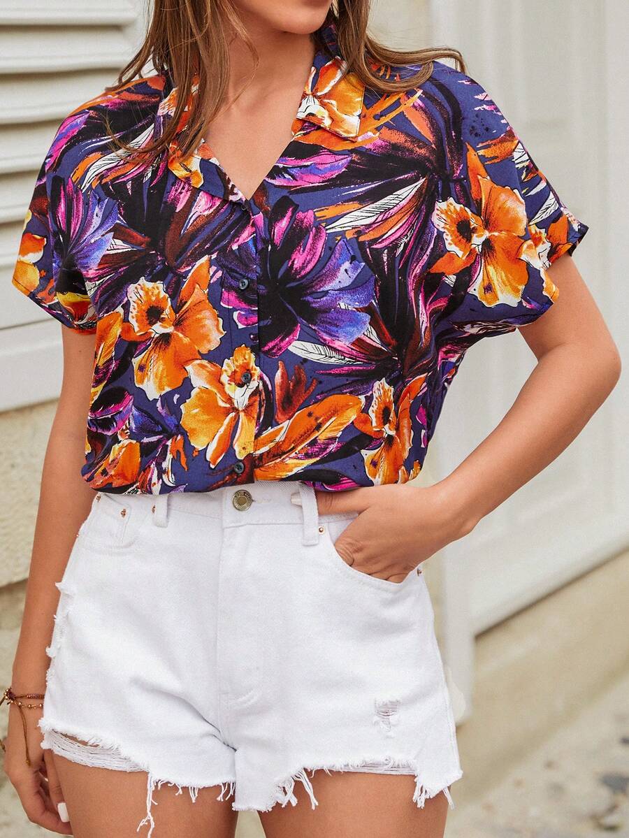 Tropical Print Button Up Shirt - 彩色 - 查看 1