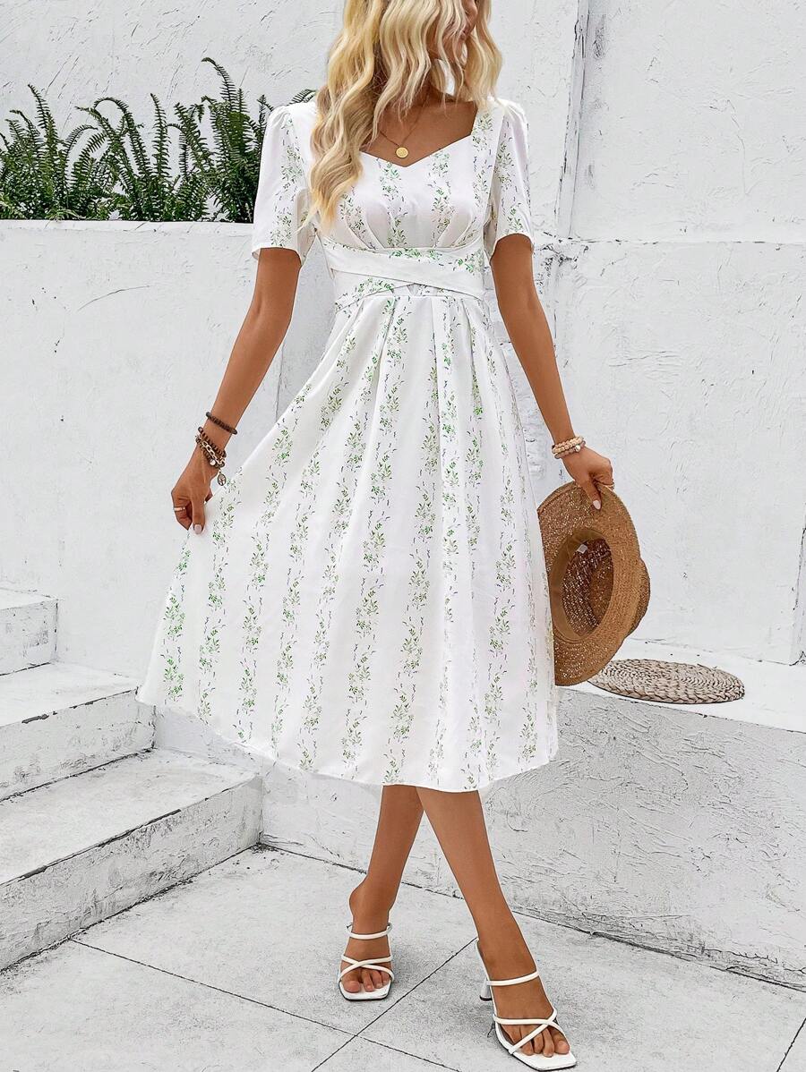 Breezaya 碎花泡泡袖連衣裙 - 白色 - 查看 1