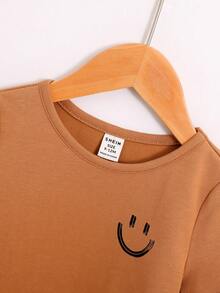SHEIN 男嬰表情圖案T恤和短褲 - 橘色 - 查看 3