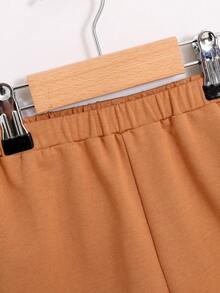 SHEIN 男嬰表情圖案T恤和短褲 - 橘色 - 查看 5