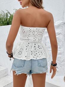 Breezaya 網眼刺繡荷葉邊抹胸上衣 - 白色 - 查看 3