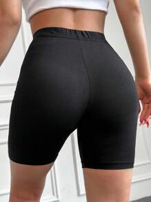 Cottnline Solid High Waist Biker Shorts - 黑色 - 查看 2