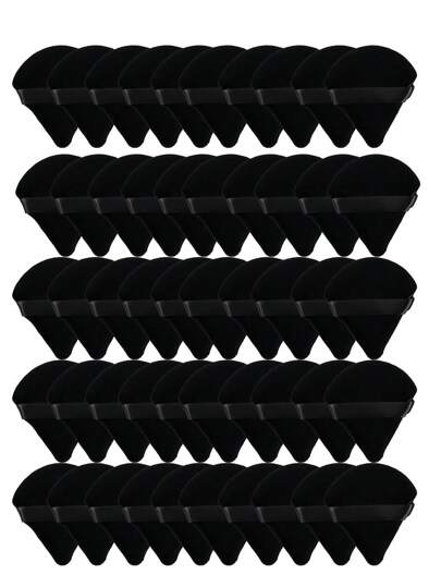 50 unidades de borlas triangulares negras para polvo seco, material súper suave, herramienta de maquillaje