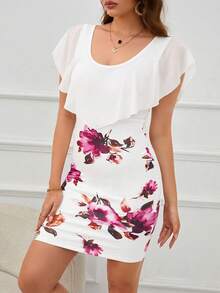 SHEIN Clasi 優雅揉皺花卉印花女士連衣裙 - 白色 - 查看 4