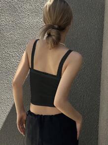 DAZY Contrast Lace Cami Top Going Out Tops - Black - View 3