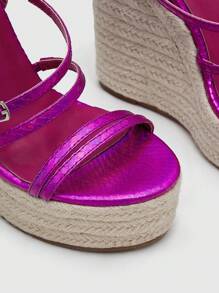 Phụ nữ có khóa trang trí dây đeo mắt cá chân Dép Espadrille, Dép nêm màu hồng cho kỳ nghỉ - Màu Hồng Tươi - Xem 5