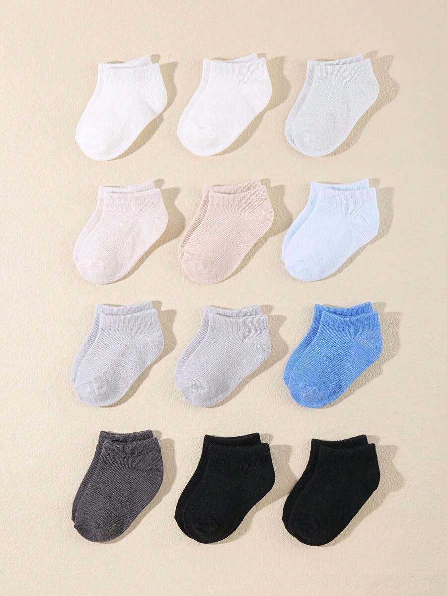 12pairs Baby Solid Ankle Socks For Daily Life - Multicolor - View 1