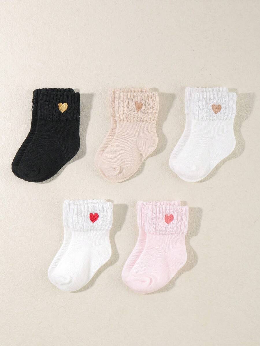 5pairs Baby Heart Embroidery Crew Socks For Daily Life - Multicolor - View 1