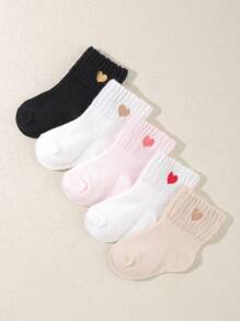5pairs Baby Heart Embroidery Crew Socks For Daily Life - Multicolor - View 2