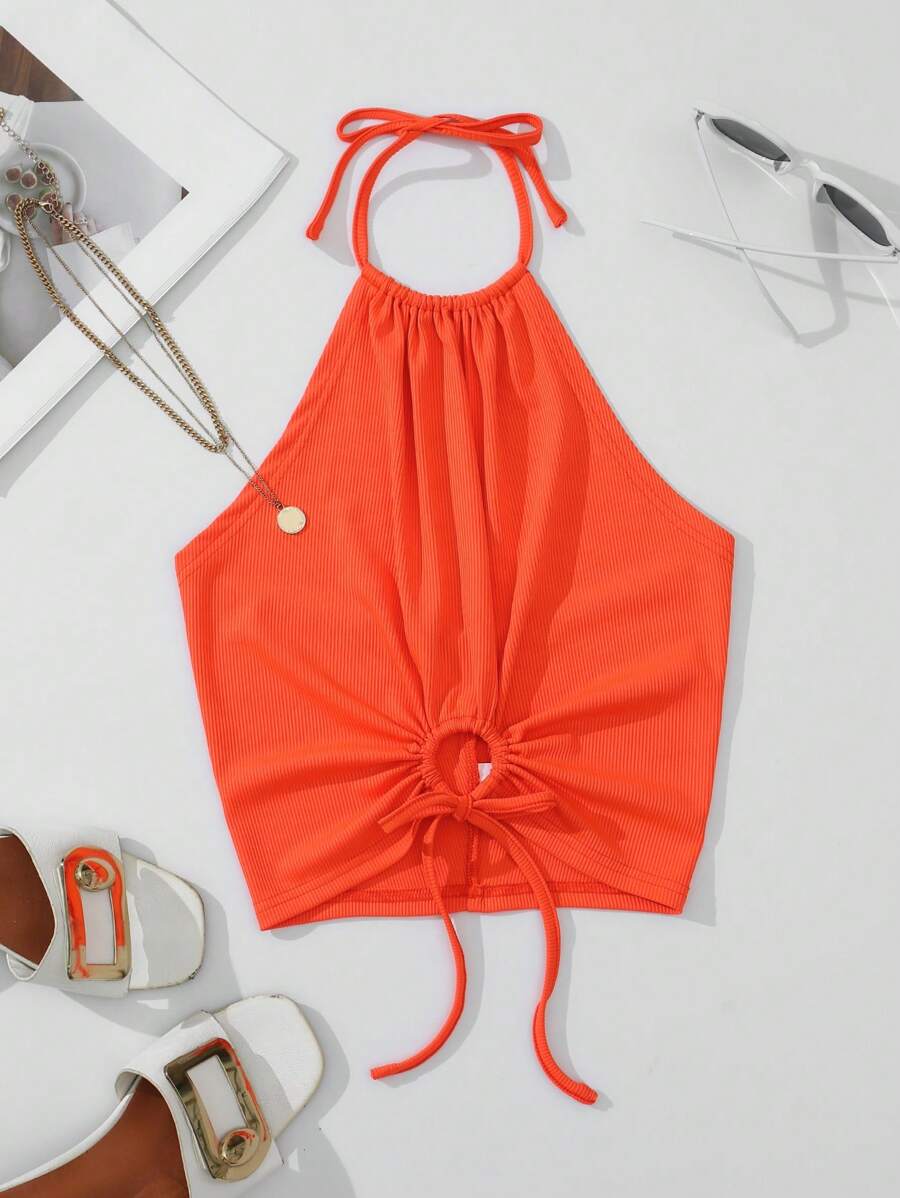 SHEIN EZwear Drawstring Front Halter Top | SHEIN USA