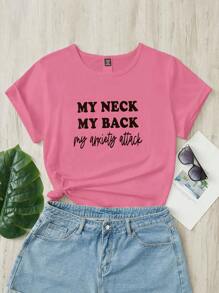 SHEIN Essnce Áo thun Plus size Slogan Giải trí - Hồng - Xem 1