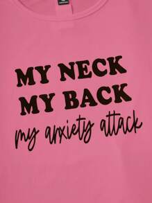 SHEIN Essnce Áo thun Plus size Slogan Giải trí - Hồng - Xem 5