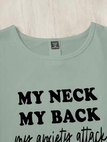 SHEIN Essnce 大碼標語圖案T恤 - 薄荷綠 - 查看 3