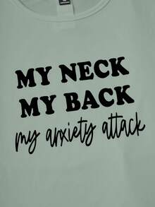 SHEIN Essnce 大碼標語圖案T恤 - 薄荷綠 - 查看 4