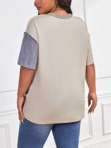 SHEIN Essnce Áo thun Plus size Gân đan Khối Màu Giải trí - Nhiều màu - Xem 2