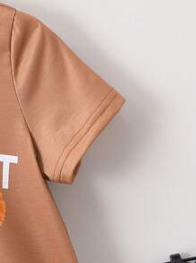 SHEIN 小男孩熊 & 字母图案 T 恤 & 短裤 - 棕色 - 查看 4